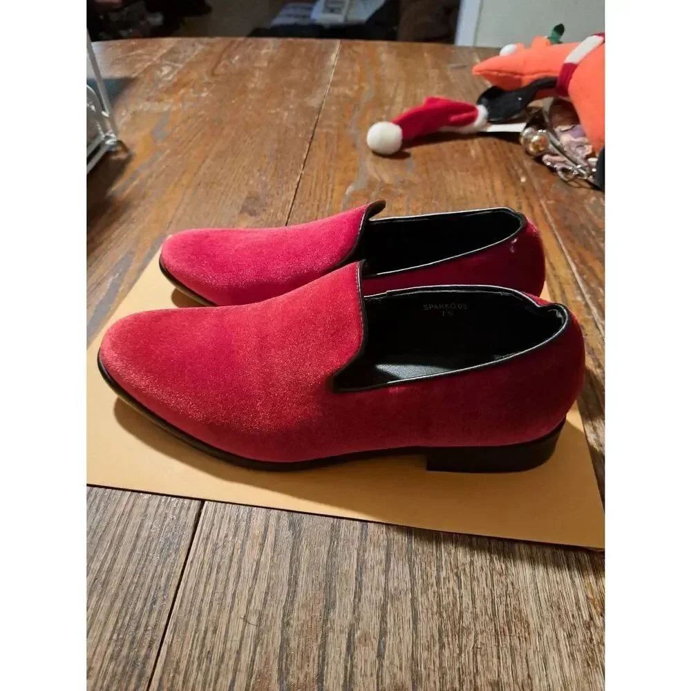 Alberto Fellini Mens Red Velvet Dress Loafers Size 7.5 Formal Shoes Christmas
